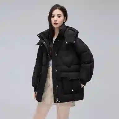 鸭鸭 冬季时尚中长款加厚鸭绒休闲气质简约面包服羽绒服 女款