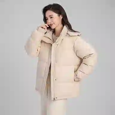 鸭鸭 短款连帽百搭休闲美拉德色系宽松保暖羽绒服 女款