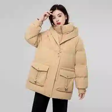 鸭鸭 时尚连帽双层面料百搭外套羽绒服 女款