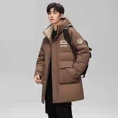 鸭鸭 时尚百搭中长款纯色长袖羽绒服 男女同款