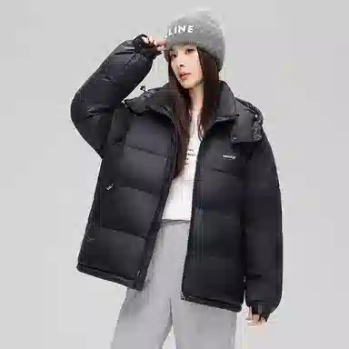 鸭鸭 加厚高蓬松舒适保暖短款面包羽绒服 男女同款 黑色