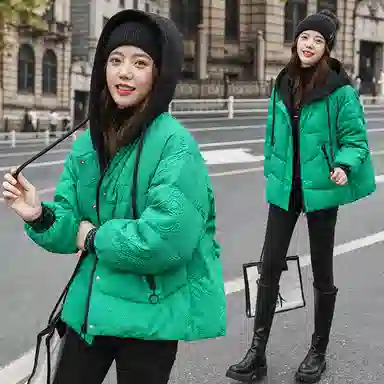 鸭鸭 秋冬季面包服保暖女短款小个子连帽宽松时尚保暖外套羽绒服 女款