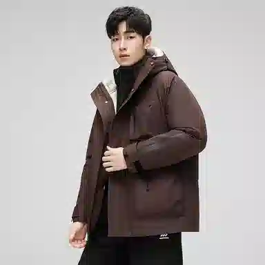 鸭鸭 可拆卸内胆三合一连帽纯色时尚简约保暖性强百搭多口袋设计户外机能羽绒服 男女同款