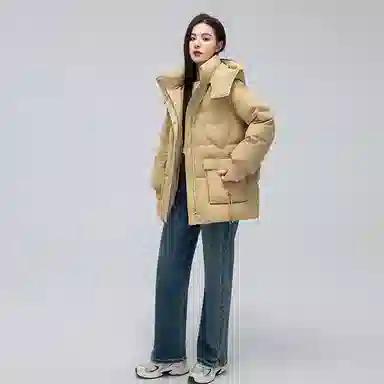 鸭鸭 冬季时尚中长款加厚鸭绒休闲气质简约面包服羽绒服 女款