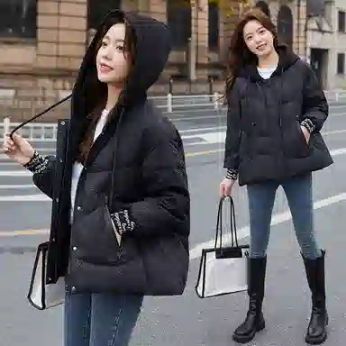 鸭鸭 秋冬季面包服保暖女短款小个子连帽宽松时尚保暖外套羽绒服 女款