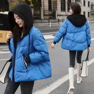 鸭鸭 秋冬季面包服保暖女短款小个子连帽宽松时尚保暖外套羽绒服 女款