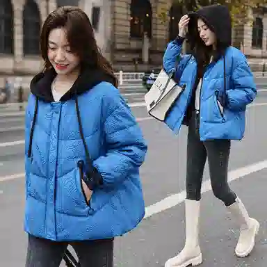 鸭鸭 秋冬季面包服保暖女短款小个子连帽宽松时尚保暖外套羽绒服 女款