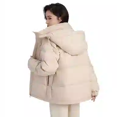 鸭鸭 短款连帽百搭休闲美拉德色系宽松保暖羽绒服 女款