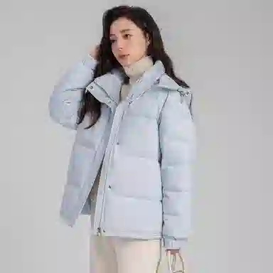 鸭鸭 短款连帽百搭休闲美拉德色系宽松保暖羽绒服 女款