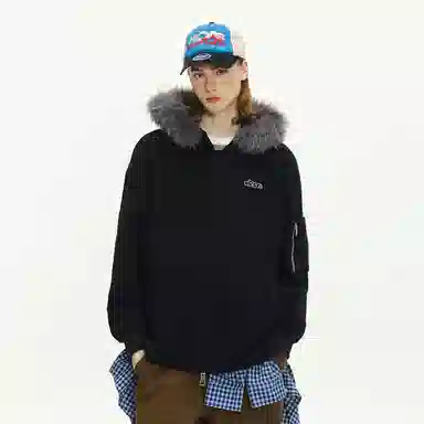 ER ER Vintage Letter Embroidered Hooded Jacket