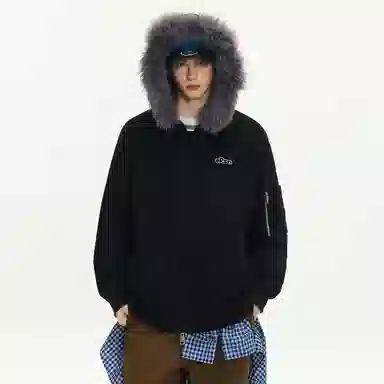 ER ER Vintage Letter Embroidered Hooded Jacket