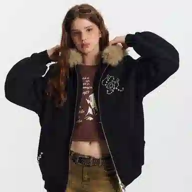 ER Minimalist Pearl Decor Hoodie Jacket