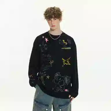 ER ER Bear Cartoon Long Sleeve Tee