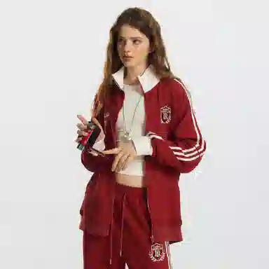 ER Retro Badge Stripe Colorblock Zip-Up Sweatshirt