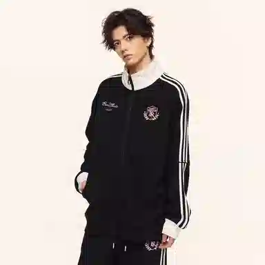 ER Retro Badge Stripe Colorblock Zip-Up Sweatshirt