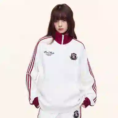 ER Retro Badge Stripe Colorblock Zip-Up Sweatshirt