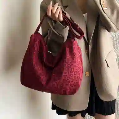 單倉 高颜值豹纹时尚通勤百搭学院风小众个性设计腋下包 帆布 单肩包 常规 女款 棕色/红色/紫色