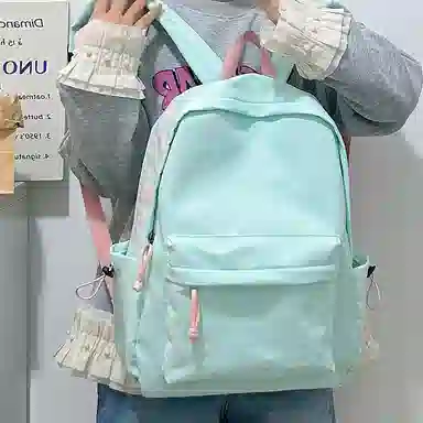 單倉 日韩系小众字母设计通勤百搭背包初高中学生大容量轻便耐磨书包 尼龙 双肩包 常规 男女同款情侣款 粉色/蓝色/绿色/卡其色/黑色
