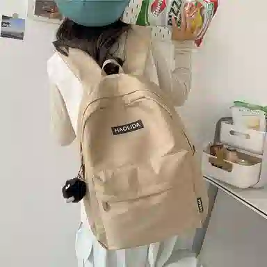 單倉 韩版休闲简约设计初高中通勤百搭背包 尼龙 双肩包 常规 男女同款情侣款 白色/黑色/红色/卡其色/蓝色