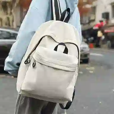 單倉 简约休闲设计感初高中学生旅行百搭大容量轻便书包 尼龙 背包双肩包 男女同款情侣款 白色/灰色/蓝色/卡其色/黑色