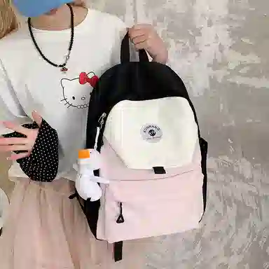 單倉 马卡龙轻便简约撞色日系初高中学生书包小众设计休闲旅行大容量背包 尼龙布 双肩包 男女同款情侣款 粉红色/黄色/蓝色/绿色