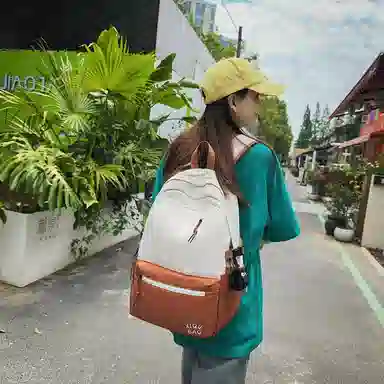 單倉 高颜值清新时尚简约字母设计通勤百搭背包初高中学生大容量轻便耐磨书包 尼龙 双肩包 常规 男女同款情侣款 棕色/蓝色/绿色/黑色