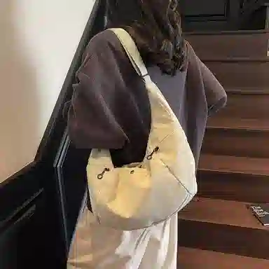 單倉 韩系简约时尚 布 单肩包 常规 男女同款情侣款 米白色/绿色/酒红色/黑色