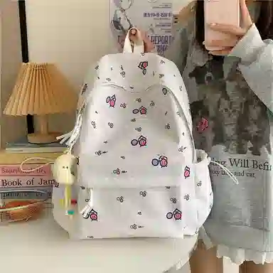 單倉 清新可爱卡通碎花设计感轻便耐磨背包初高中学生大容量通勤百搭书包 牛津布 双肩包 常规 男女同款情侣款 白色/黄色/蓝色/粉色