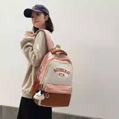 單倉 学院风通勤百搭背包初高中学生大容量轻便耐磨书包 尼龙 双肩包 常规 男女同款情侣款 粉色/蓝色/红蓝色/绿色/卡其色/黑色