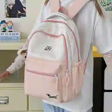單倉 高颜值印花设计通勤百搭学院风背包初高中学生大容量轻便耐磨书包 涤纶 双肩包 常规 男女同款情侣款 粉色/红色/卡其色/黑色