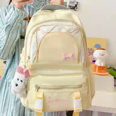 單倉 高颜值大容量可爱撞色短途旅行 复合布 双肩包 女款 黄色/粉色/黑色/蓝色/绿色