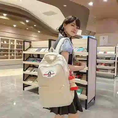 單倉 高级感简约可爱小狗卡通设计通勤百搭背包初高中学生大容量轻便耐磨书包 尼龙 双肩包 常规 男女同款情侣款 白色/黄色/蓝色/黑色