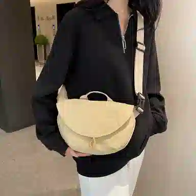 單倉 休闲简约轻便运动 尼龙布 斜挎包 男女同款情侣款 米白色/黑色/紫色/卡其色/绿色