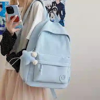 單倉 日系简约百搭大容量纯色小清新 涤纶 双肩包 男女同款情侣款 多色