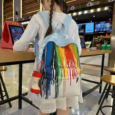 單倉 扎染个性涂鸦小众抽象设计学生通勤百搭背包潮流初高中学生大容量轻便耐磨书包 尼龙 双肩包 常规 女款 黄色/蓝色/绿色/黑色