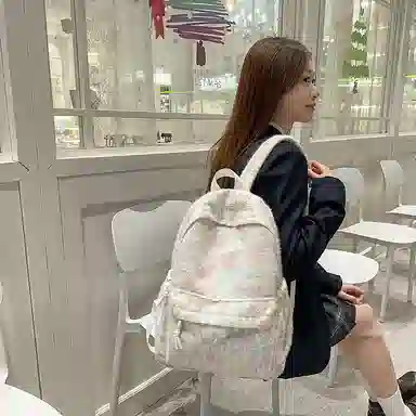 單倉 日系高颜值毛绒针织韩版通勤百搭多巴胺大容量初高中学生书包小众设计 尼龙 背包双肩包 女款 黄色/绿色/白横条/红横条