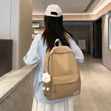 單倉 日系通勤百搭字母设计书包初高中学生大容量通勤百搭书包 尼龙 双肩包 常规 男女同款情侣款 粉色/紫色/黄色/蓝色/卡其色/黑色