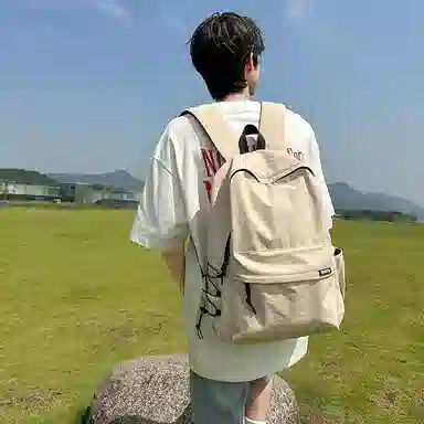 單倉 高颜值字母简约设计学院风通勤百搭背包初高中学生大容量轻便耐磨背包 尼龙 双肩包 常规 男女同款情侣款 白色/卡其色/灰色/黑色