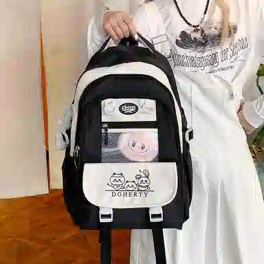 單倉 可爱休闲卡通痛包校园小清新初高中学生大容量书包 尼龙布 背包双肩包 常规 女款 粉色/蓝色/黑色/绿色/黄色