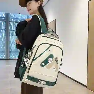 單倉 高颜值美式高街学院风初高中学生时尚潮流 尼龙 书包背包双肩包 常规 男女同款情侣款 多色