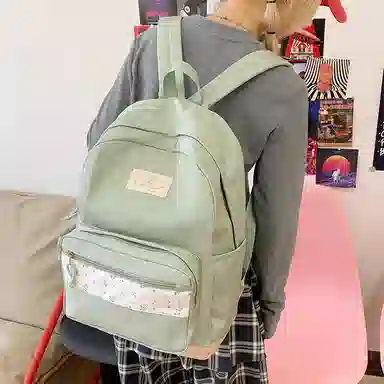 單倉 高颜值小清新印花设计通勤百搭学院风背包初高中轻便耐磨 尼龙布 双肩包 女款 白色/粉色/蓝色/绿色/黑色