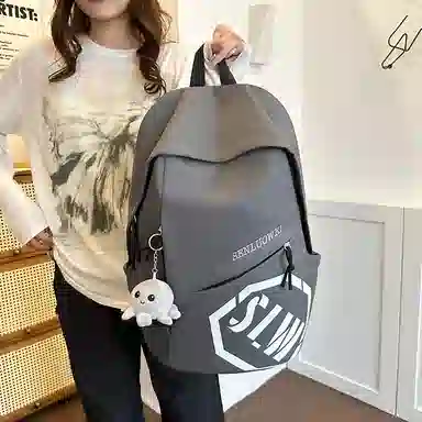 單倉 时尚美式潮流休闲百搭字母大容量高颜值学生 尼龙 书包背包双肩包 男女同款情侣款 灰色/黑色/卡其色/酒红色/蓝色