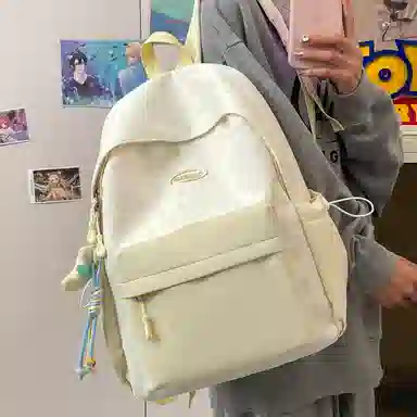 單倉 高颜值星星印花设计通勤百搭学院风背包初高中学生大容量轻便耐磨书包 尼龙布 双肩包 常规 女款 粉色/蓝色/黄色/绿色/黑色