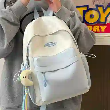 單倉 高颜值星星印花设计通勤百搭学院风背包初高中学生大容量轻便耐磨书包 尼龙布 双肩包 常规 女款 粉色/蓝色/黄色/绿色/黑色