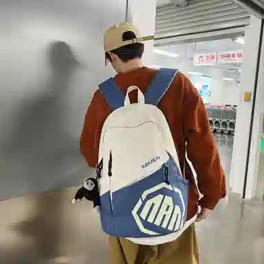 單倉 潮酷休闲大容量美式字母初高中学生短途旅行通勤 尼龙 书包背包双肩包 男女同款情侣款 灰色/卡其色/蓝色/红色