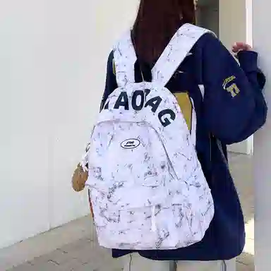 單倉 扎染字母简约设计通勤百搭学院风背包初高中学生大容量轻便耐磨书包 尼龙布 双肩包 常规 男女同款情侣款 白色/红色/绿色/黑色