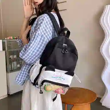 單倉 可爱韩系猫咪耳朵出游森系背包初高中学生大容量轻便耐磨书包黄色/粉色/蓝色/黑色  尼龙 双肩包痛包 常规 女款