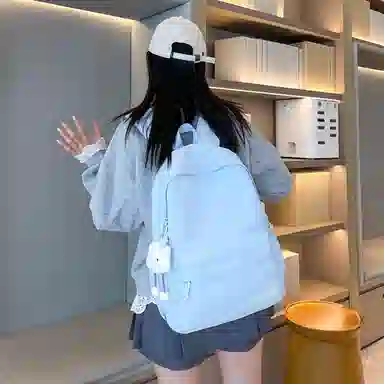 單倉 日系通勤百搭字母设计书包初高中学生大容量通勤百搭书包 尼龙 双肩包 常规 男女同款情侣款 粉色/紫色/黄色/蓝色/卡其色/黑色