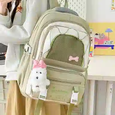 單倉 高颜值大容量可爱撞色短途旅行 复合布 双肩包 女款 黄色/粉色/黑色/蓝色/绿色