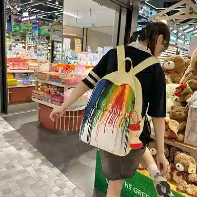 單倉 扎染个性涂鸦小众抽象设计学生通勤百搭背包潮流初高中学生大容量轻便耐磨书包 尼龙 双肩包 常规 女款 黄色/蓝色/绿色/黑色